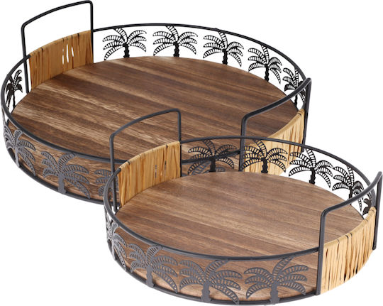Excellent Houseware Lemnos Rotund Tavă de Servire cu Mânere în Culoare Maro 30cm 2buc