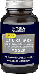 Ygia Vegan Vitamin D3 1,000 I.u K2 Mk7 50mcg Magnesium Glycinate Zinc Picolinate 60 Delayed Release Capsules