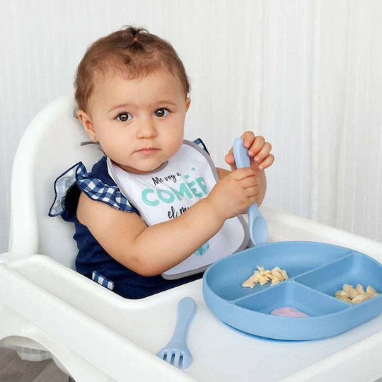 Kiokids Παιδικό Σετ Φαγητοδοχείου από Σιλικόνη Γαλάζιο 3τμχ