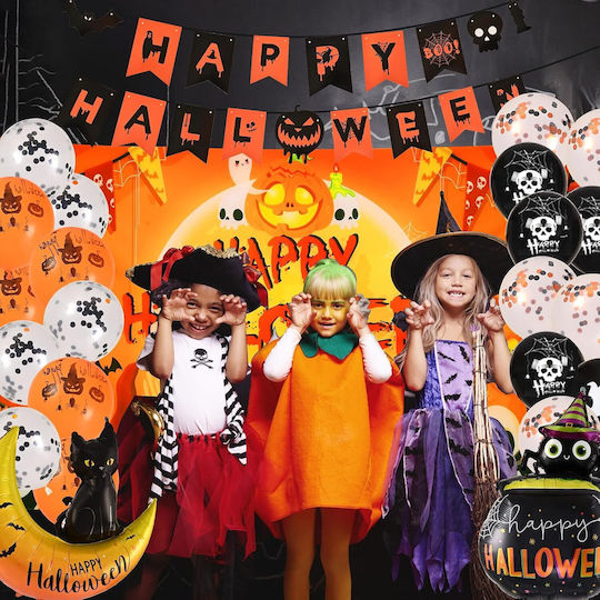 Set De Decorare Halloween Banner Baloane Fundal 48 Bucăți Portocalii