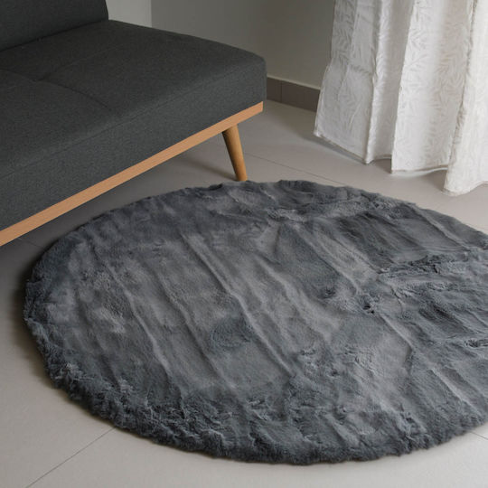 Ravelia Rutschfest Teppich Rund Pelzige Gray