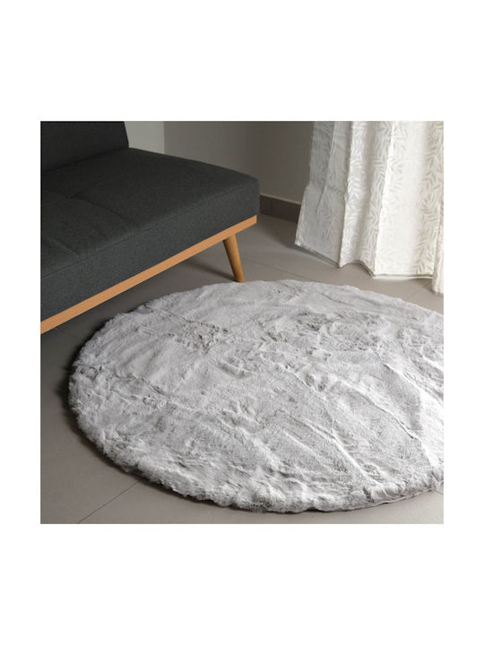 Ravelia Αντιολισθητικό Χαλί Στρογγυλό Γούνινο Light Grey Φ100cm