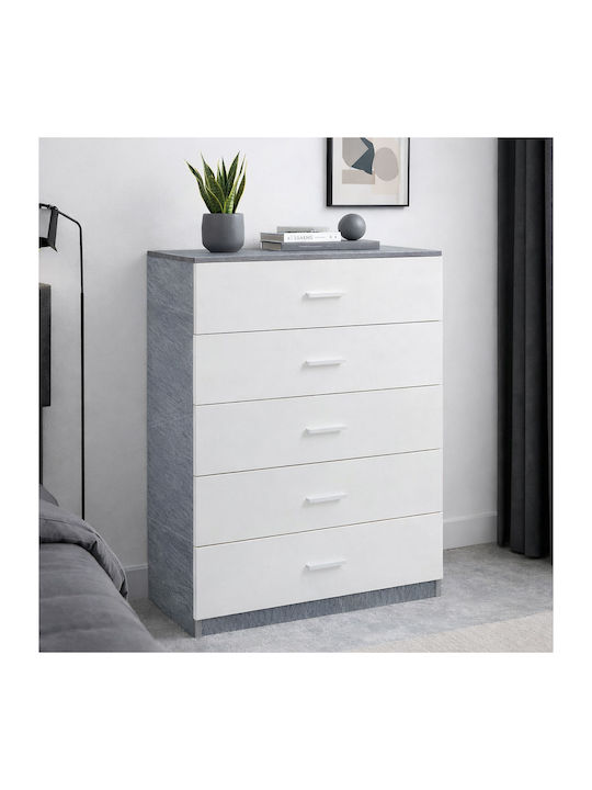 Comoda pentru Dormitor Dama cu 5 sertare White/cement 70x35x108buc
