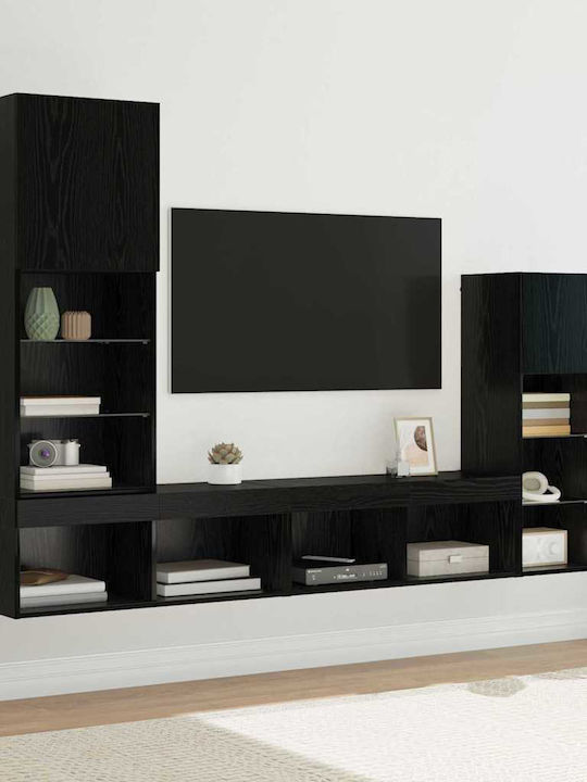 Wohnzimmer TV-Einheit Black Beech mit Beleuchtung