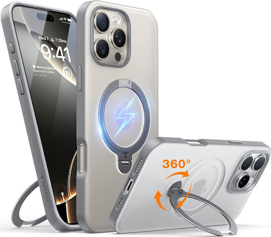 Torras Ostand Spin 360 Vollschutz Silikon Transparent (iPhone 17 Pro Max / iPhone 17 Pro / iPhone 16 Pro Max)