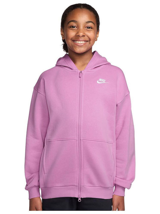 Nike Athleisure Kids Cardigan Cotton Hooded Pink