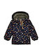 Waterproof Kids Casual Short Windproof Jacket with Lining and Hood Navy Blue