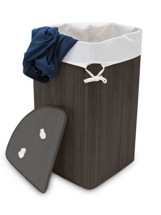 Relaxdays Wäschekorb Bamboo 60lt mit Deckel 49,5x37x65cm Schwarzes