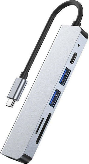 Tech Protect Hub V4 USB-C 6 în 1 USB 3.0 USB 2.0 USB-C HDMI Micro SD TF Cititor Card SD Gri