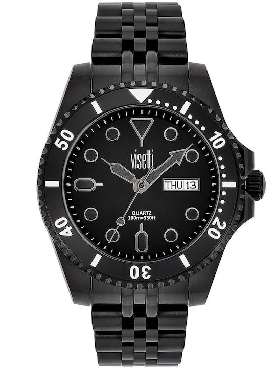Visetti Men's Watch Battery with Black Metal Bracelet