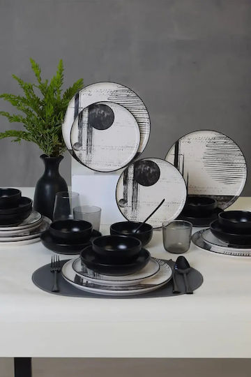 Set Farfurii De Mâncare Shadowy 24 Bucăți Pentru 6 Persoane Negru 28 × 28 Cm