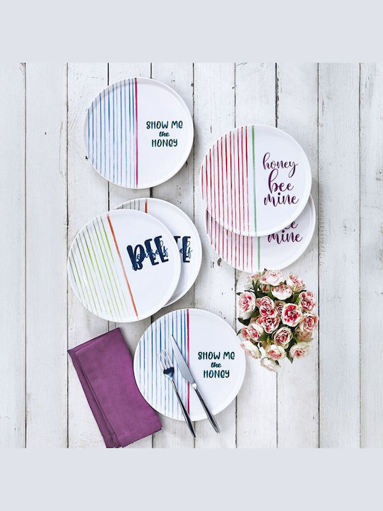 Set 6 Pieces Dessert Plates Fireproof Colorful Stripes 20x20cm