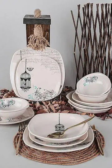 Elegant Dining Set Cream Artistic Pattern 27x27 Cm
