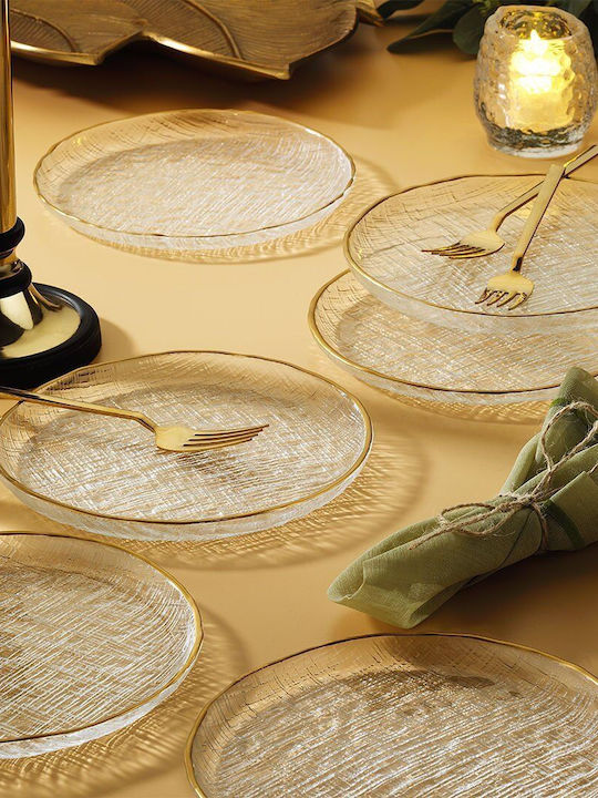 Set of 6 Glass Serving Plates Desert Gold Mesh 16x16cm