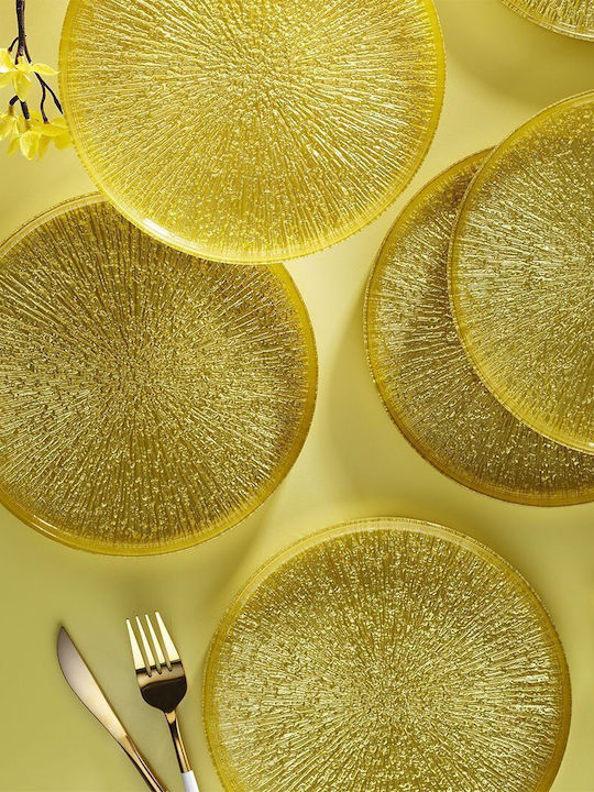 Set of 6 Glass Serving Plates Desert Sun Color 21x21cm
