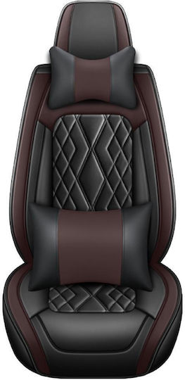 Set De Huse Scaune Auto Universal Ediție De Lux Material Eco-piele Scaune Față Spate Tetieră Volan Pernă Lombară Pernă Cap Culoare Negru Maro 16 Piese