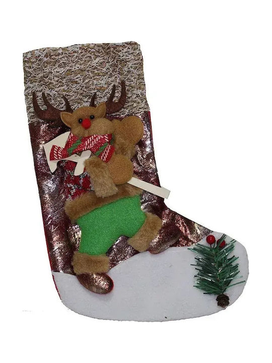 SteweHome Weihnachtliche Dekorationssocken Rentier Skier – Braune 32x23 cm