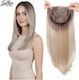Damen Topper Toupé Korrektur Haar Clip Große Oberfläche Transparente Teilung 18 Zoll Synthetische Menschliche Haar Kanekalon Blonde Highlights Dunkle Wurzel