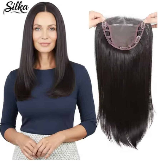 Topper Toupee De Păr Pentru Femei Cu Clip Suprafață Mare Cărare Transparentă 18 Inch Păr Sintetic Kanekalon Castaniu Închis