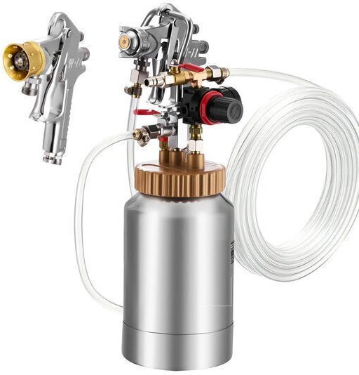 Sistem De Vopsire Cu Rezervor Sub Presiune 2 L Manometru 2 X Duze 1.8/3 Mm Furtun 3 M 2 X Pistoale
