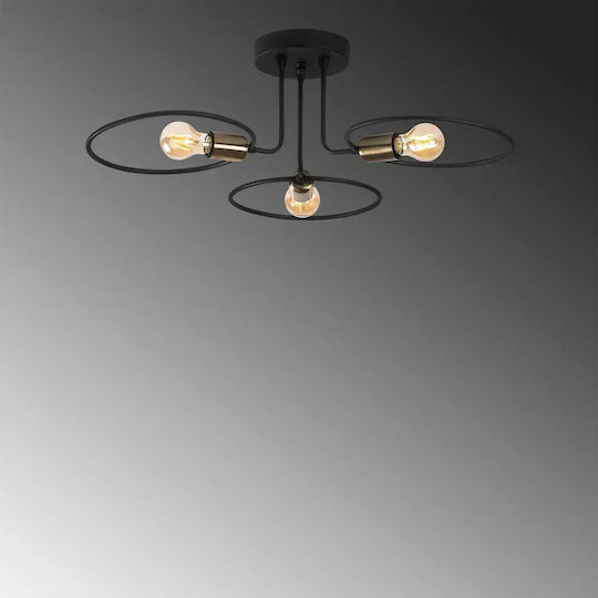 SteweHome Deckenleuchte montieren Dreifachstrahler Moderne Kreise Schwarz 66x22cm