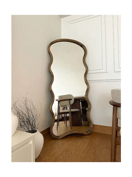 SteweHome Asymmetric Floor Mirror with Brown Wooden Frame 180x80cm