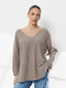 Women's Sweater with V Neckline Brown