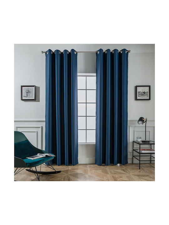 Mc Decor Blackout Curtain with Blue Grommets 140x265cm
