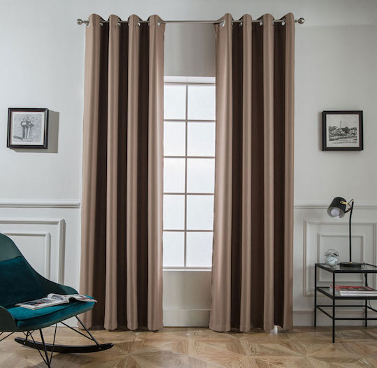 Mc Decor Κουρτίνα Συσκότισης με Τρουκς Καφέ 140x265εκ.