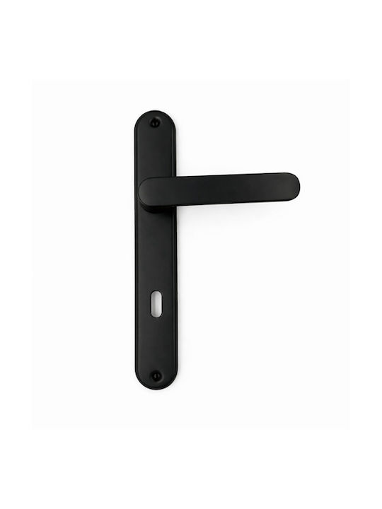 Finetto Lever Front Door with Plate Left Art.026a813 (Center Distance 75mm) Μαυρο Ματ