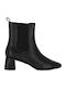 Leather Women's Ankle Boots with Medium Heel Black