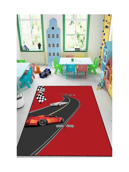 Kids Rug Racing Red Background Sports Cars 120cmx180cm