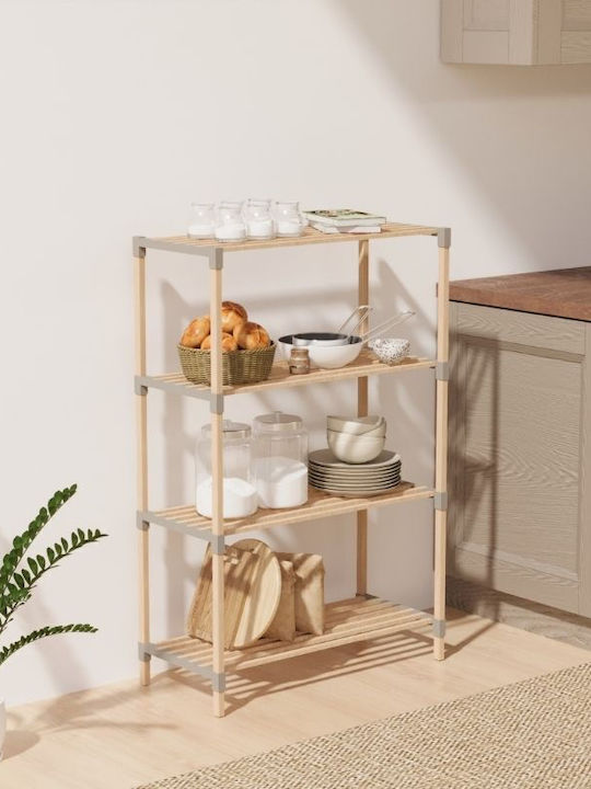 FixWood Floor Bathroom Shelf Wooden 65x30x116cm Beige