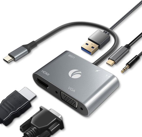 VCOM USB-C Docking Station με HDMI 4K PD Γκρι (CU4511)