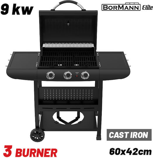 Bormann BBQ6030 Ψησταριά Υγραερίου Μαντεμένιας Σχάρας 60x42εκ. με 3 Εστίες 9kW