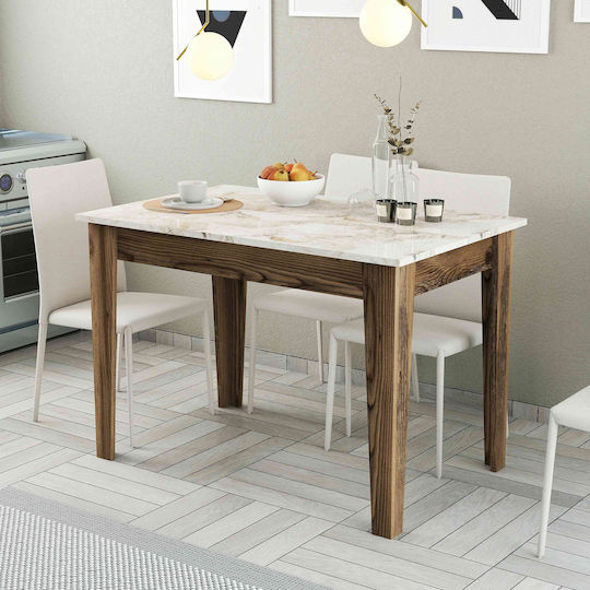 SteweHome Esszimmer- und Küchentisch Walnuss Weiß Marmor 110x72x75cm