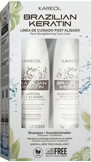 Kareol Set De Tratamente Cu Keratină Braziliană Pentru Îndreptare Pentru Păr Deteriorat Cu Șampon Și Balsam 2 Bucăți