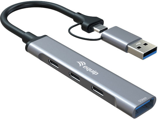 Equip USB-Hub 4 Anschlüsse USB 3.2 mit Anschluss an einen Computer USB-A / USB-C Graues
