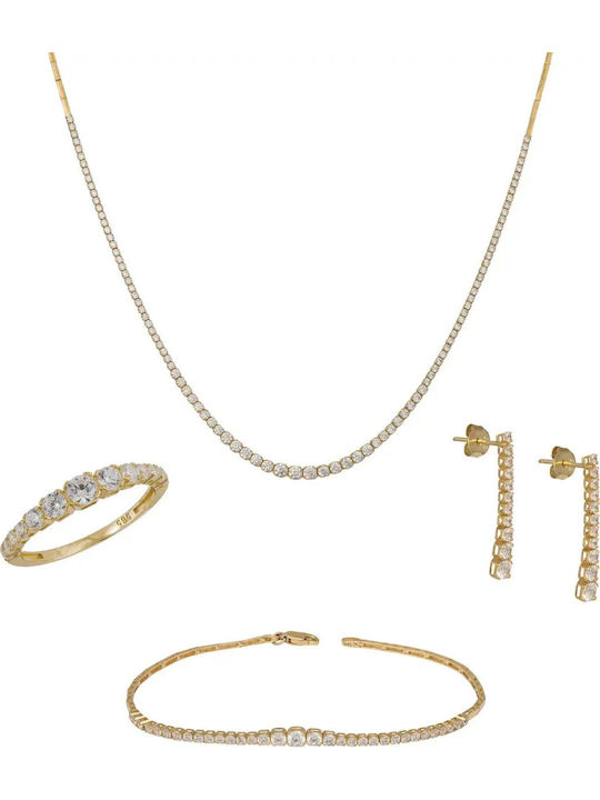 Set with Necklace , Earrings & Ring from Gold 14K with Stones