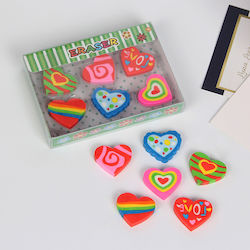 Heart Eraser Set 6 Pieces Multicolour Heart Designs