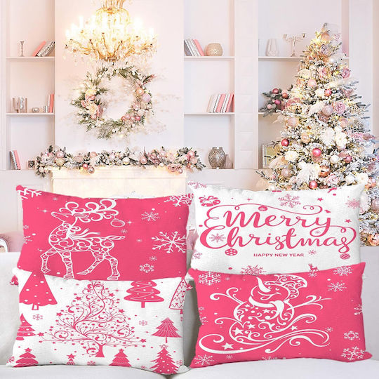 Miaikoe Set 4 Christmas Pillowcases 30x50 Cm Home Decorations Pink