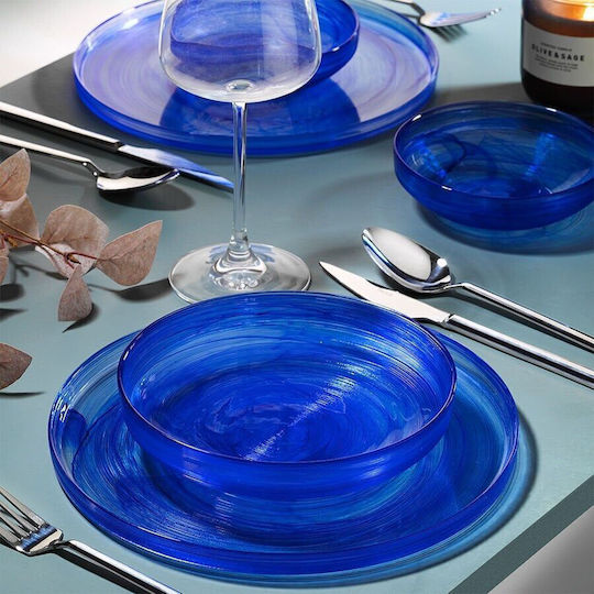 Set 18 Bucăți Farfurii Din Sticlă Alabastru Albăstrui Set Farfurii Pentru 6 Persoane 26x26cm
