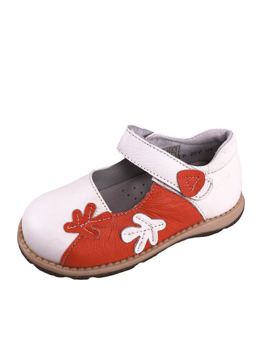 Kids Leather Ballerinas with Hoop & Loop Closure White