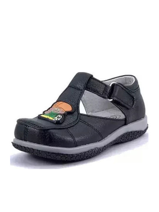 Balerini copii cu închidere Hoop & Loop de Piele Negre