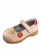 Kids Leather Ballerinas with Hoop & Loop Closure Beige