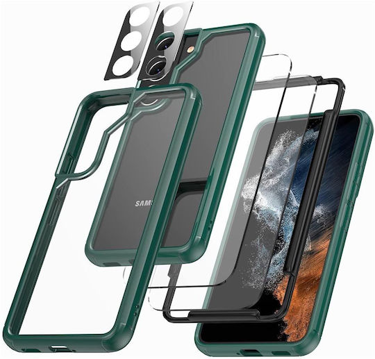 Jup 7828321 8865-31 Калъф + Протектори Комплект Samsung Galaxy S22 Plus 360 Градусова Защита 6 В 1 TPU Тъмнозелен