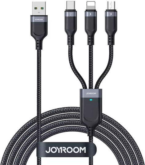 Joyroom LED / Braided USB to Lightning / Type-C / micro USB 0.3m 2.4A Cable