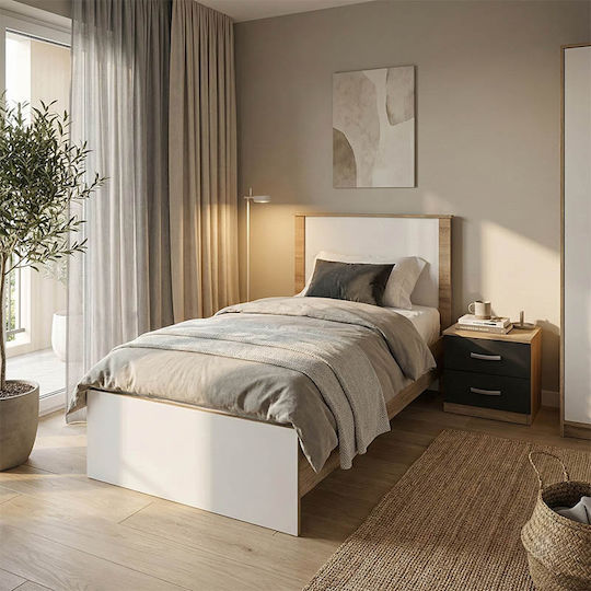 Pakketo Schlafzimmermöbel-Set Athos Sonoma Weiß Mit Latten 90x190cm 2 Stück