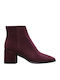 Suede Women's Ankle Boots with Medium Heel Burgundy