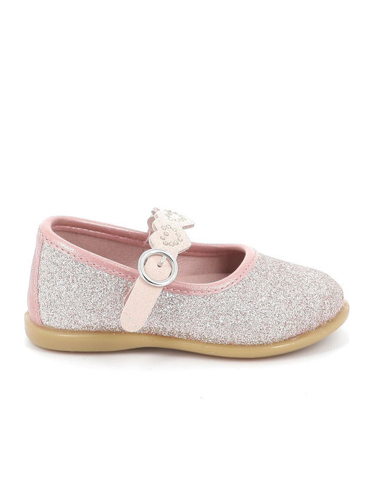 Kids Leather Ballerinas with Adjustable Metal Clasp Pink